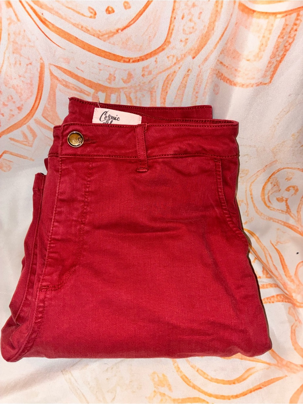 Cosmic Blue Love Women's Boot Cut Pants in Deep Red